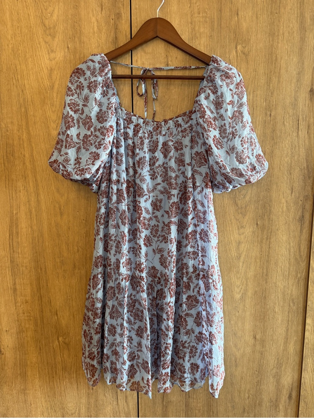 Madewell Women's Boho Bell Sleeve Blue Floral Mini Flowy Dress 2 NWT